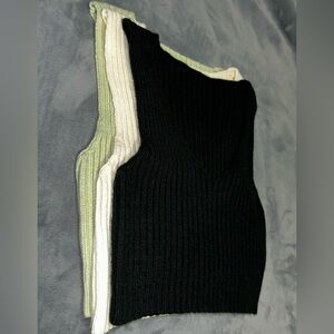 Ribbed Knit Tank Tops - Black, Cream, Green